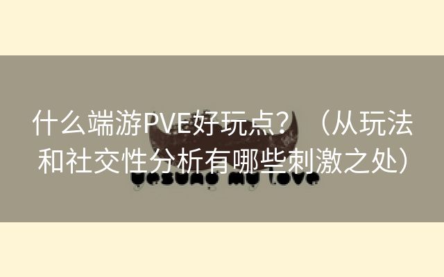 什么端游PVE好玩点？（从玩法和社交性分析有哪些刺激之处）